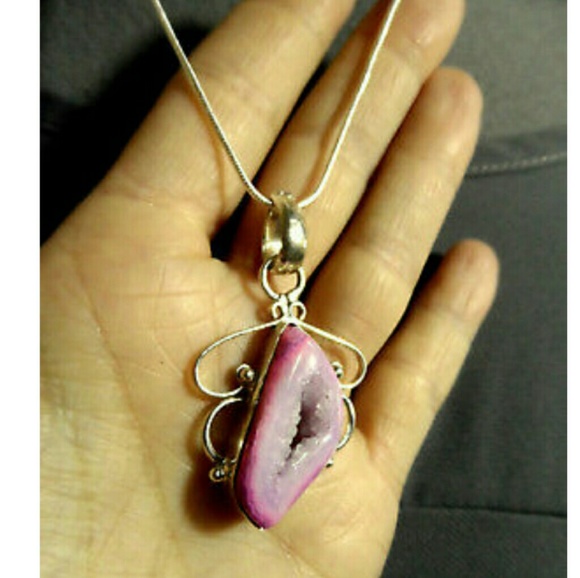 New Pink Crystal Quartz Necklace 925 Silver Chain - Picture 3 of 4